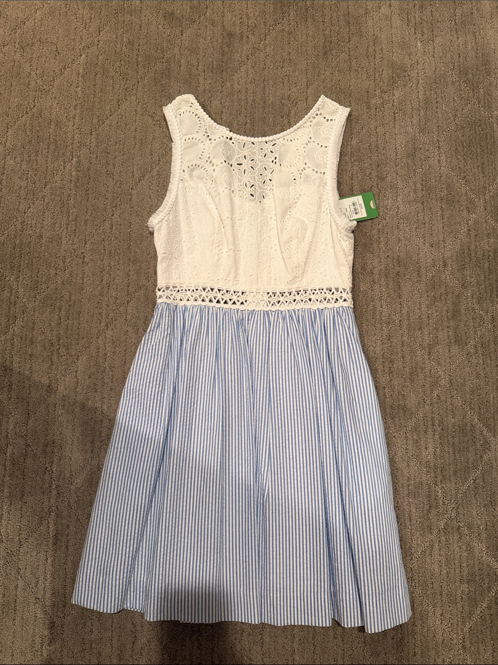 BNWT Lilly Pulitzer White Lace Bodice with Light Blue Stripe Skirt Girls Dress 0